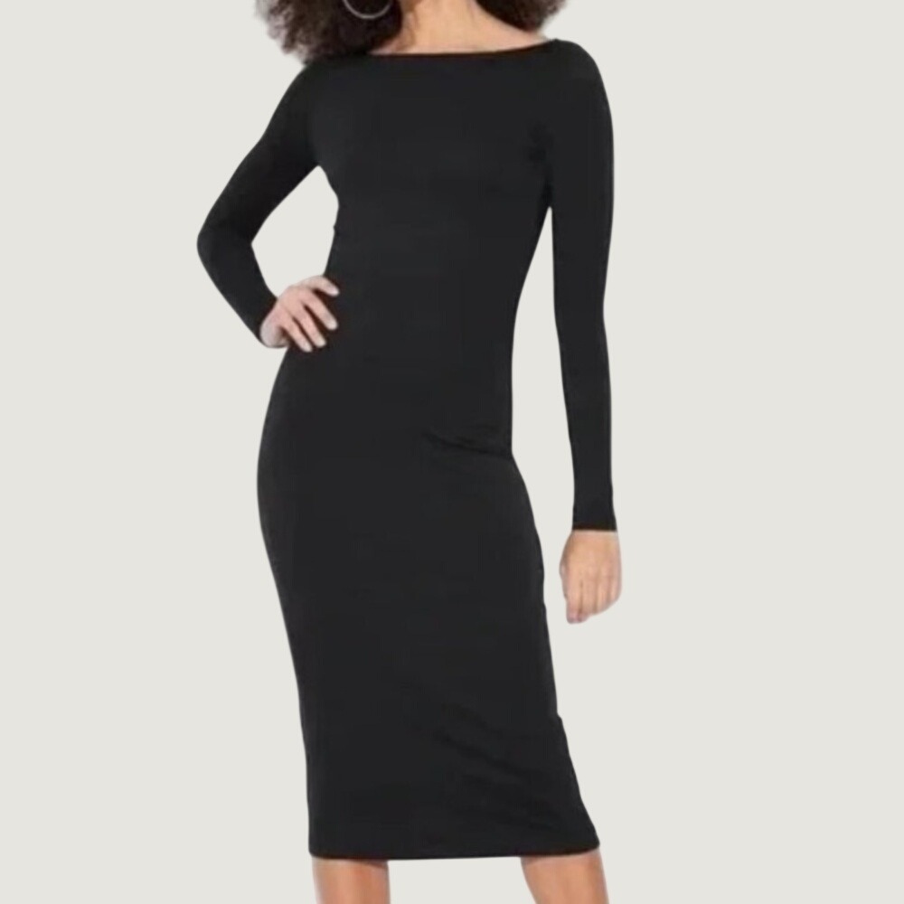 Wild Fable Long Sleeve Knit Midi Dress Bodycon Womens XL Black Stretchy NWOT